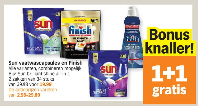 Promotie: Sun vaatwascapsules en Finish