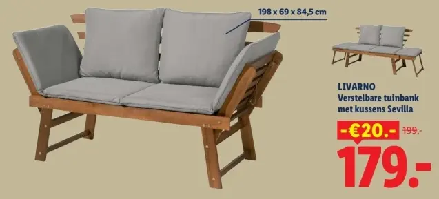 Aanbieding: Verstelbare tuinbank met kussens Sevilla