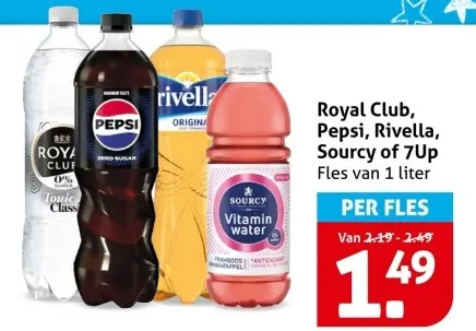 Aanbieding: Royal Club, Pepsi, Rivella, Sourcy of 7Up