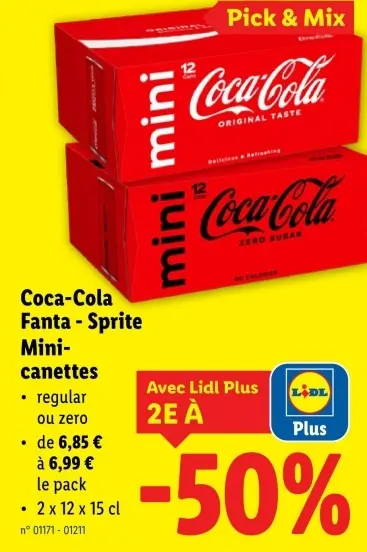 Offre: Coca-Cola Fanta - Sprite Mini-canettes
