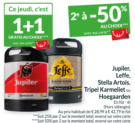 Offre: Jupiler, Leffe, Stella Artois, Tripel Karmeliet ou Hoegaarden
