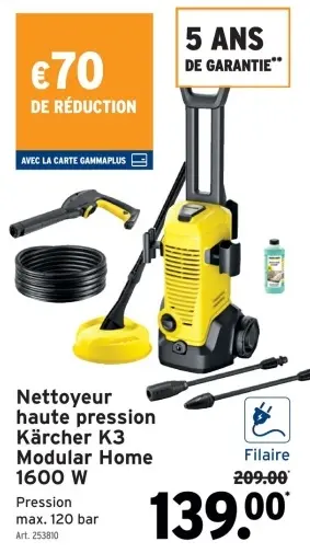 Offre: Nettoyeur haute pression Kärcher K3 Modular Home 1600 W