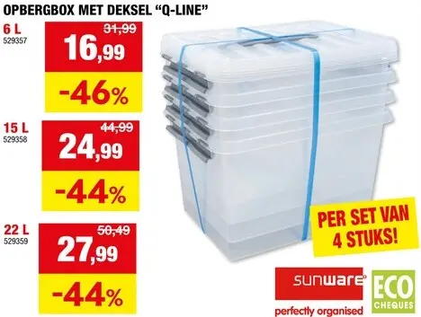 Promotie: Sunware Q-Line opbergbox 36l transparant 3 stuks