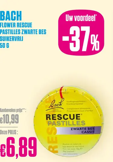 Promotie: Bach Flower Rescue Pastilles zwarte bes suikervrij 50g 