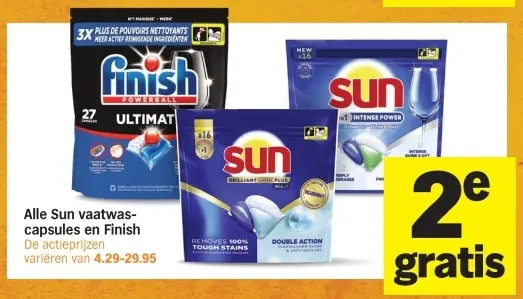 Aanbieding: Alle Sun vaatwascapsules en Finish