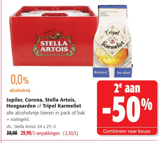 Promotie: Jupiler, Corona, Stella Artois, Hoegaarden of Tripe Karmeliet 