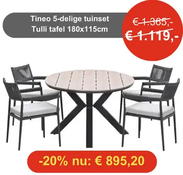Aanbieding: Tineo 5-delige tuinset Tulli tafel