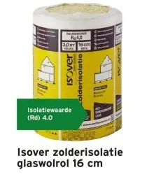 Aanbieding: Isover zolderisolatie glaswolrol 16 cm