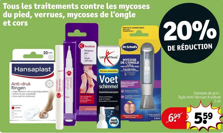 Offre: Tous les traitements contre les mycoses du pied, verrues, mycoses de l'ongle et cors