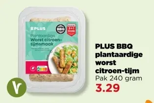 Aanbieding: PLUS BBQ plantaardige worst citroen-tijm