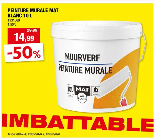 Offre: Peinture murale mat 10l blanc