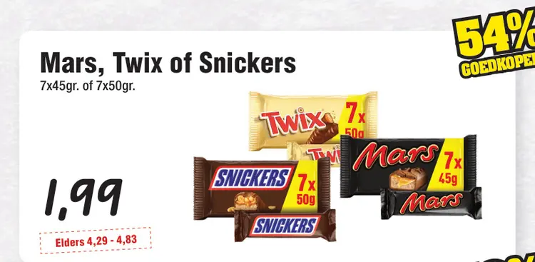Aanbieding: Mars, Twix of Snickers
