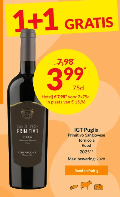 Promotie: Primitivo Sangiovese Tornicola Rood