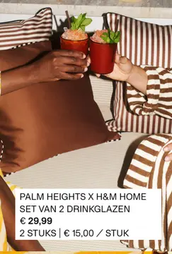 Aanbieding: PALM HEIGHTS X H&M HOME SET VAN 2 DRINKGLAZEN