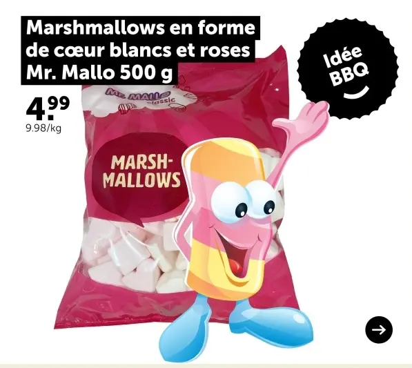 Offre: Marshmallows en forme de cœur blancs et roses Mr. Mallo