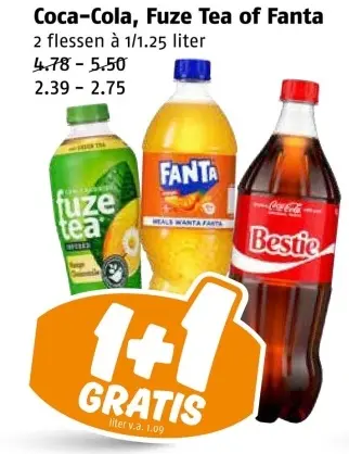Aanbieding: Coca-Cola, Fuze Tea of Fanta