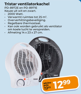 Aanbieding: Tristar ventilatorkachel PD-8972E en PD-8971E