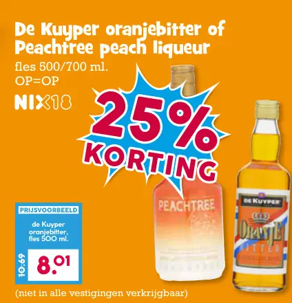 Aanbieding: De Kuyper oranjebitter of Peachtree peach liqueur
