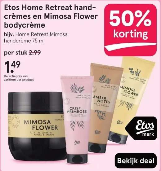 Aanbieding: Etos Home Retreat hand-crèmes en Mimosa Flower bodycrème