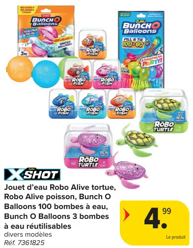 Offre: Jouet d'eau Robo Alive tortue, Robo Alive poisson, Bunch O Balloons 100 bombes à eau, Bunch O Balloons 3 bombes à eau réutilisables