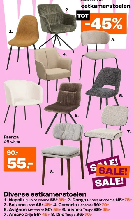 Promotie: Diverse eetkamerstoelen