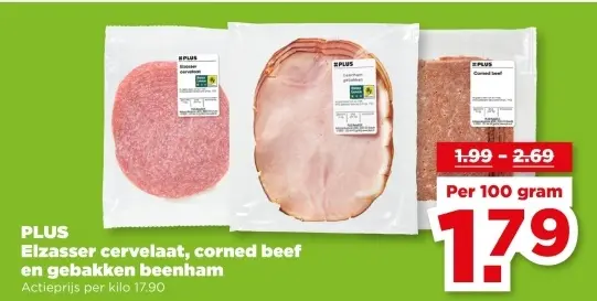 Elzasser cervelaat, corned beef en gebakken beenham