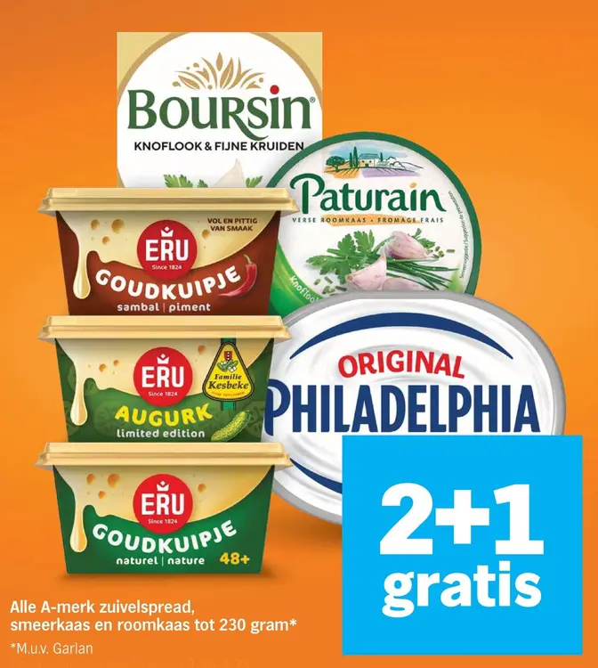 Aanbieding: Alle A-merk zuivelspread, smeerkaas en roomkaas tot 230 gram