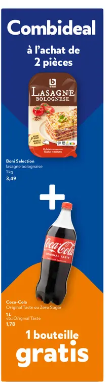 Offre: Combideal Lasagne bolognaise + Coca-Cola