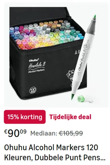 Aanbieding: Alcohol Markers 120 Kleuren, Dubbele Punt Pen