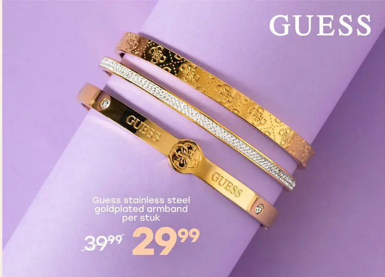 Aanbieding: Guess stainless steel goldplated bangle met kristal voor dames