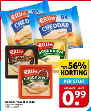 Aanbieding: Eru smeerkaas of cheddar