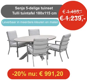 Aanbieding: Senja 5-delige tuinset Tulli tuintafel