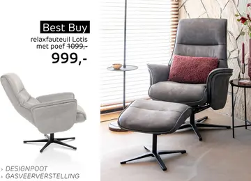 Aanbieding: Lotis, Relaxfauteuil (Incl. Poef) - Stof Pala - Antraciet