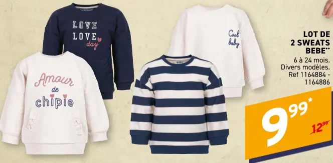 Offre: Lot de 2 sweats bébé