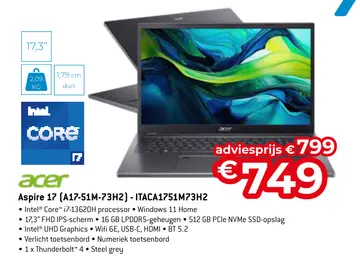 Aanbieding: Aspire 17 (A17-51M-73H2) - ITACA1751M73H2