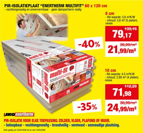 Promotie: Iko Enertherm Multi-Fit isolatieplaat 120x60x8 cm R3,6 3,6m²
