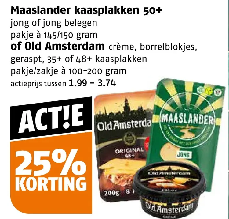 Aanbieding: Maaslander kaasplakken 50+ of Old Amsterdam 