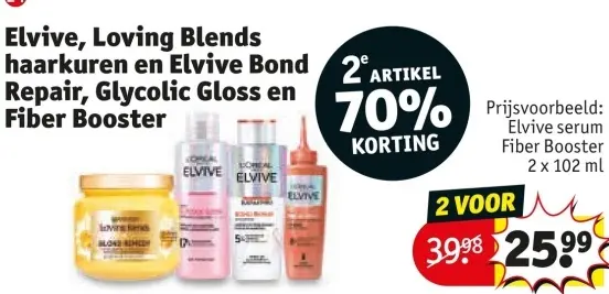 Aanbieding: Elvive, Loving Blends haarkuren en Elvive Bond Repair, Glycolic Gloss en Fiber Booster