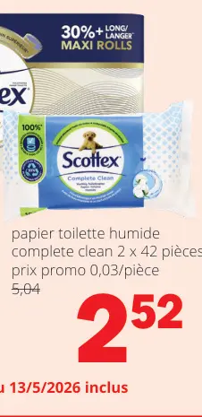 Offre: papier toilette humide complete clean