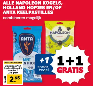 Aanbieding: Alle Napoleon kogels, Holland hopjes en/of Anta keelpastilles