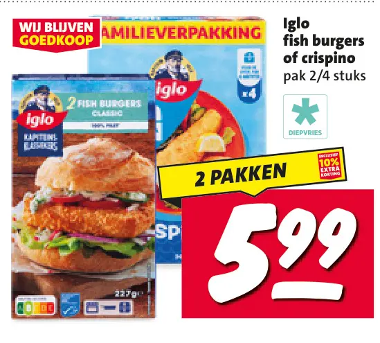 Aanbieding: Iglo fish burgers of crispino