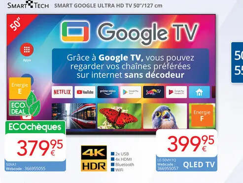 Offre: SMART GOOGLE ULTRA HD TV 50"/127 cm