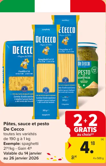 Offre: Pâtes, sauce et pesto