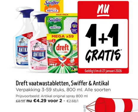 Promotie: Dreft vaatwastabletten, Swiffer & Antikal