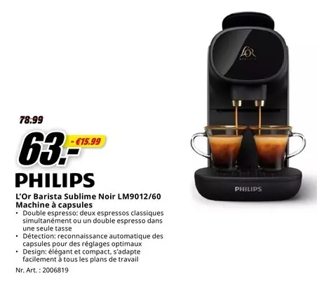 Offre: L'Or Barista Sublime Noir LM9012/60 Machine à capsules