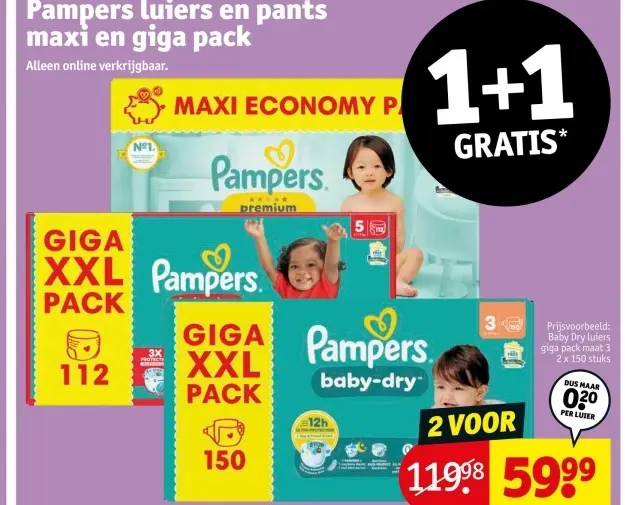 Aanbieding: Pampers luiers en pants maxi en giga pack