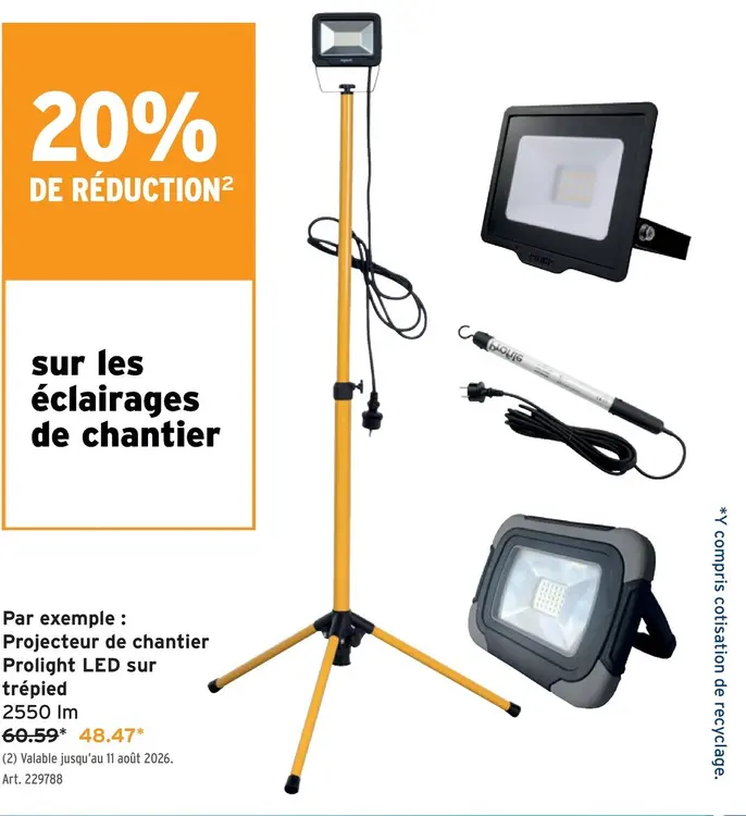 Offre: Projecteur de chantier Prolight LED sur trépied