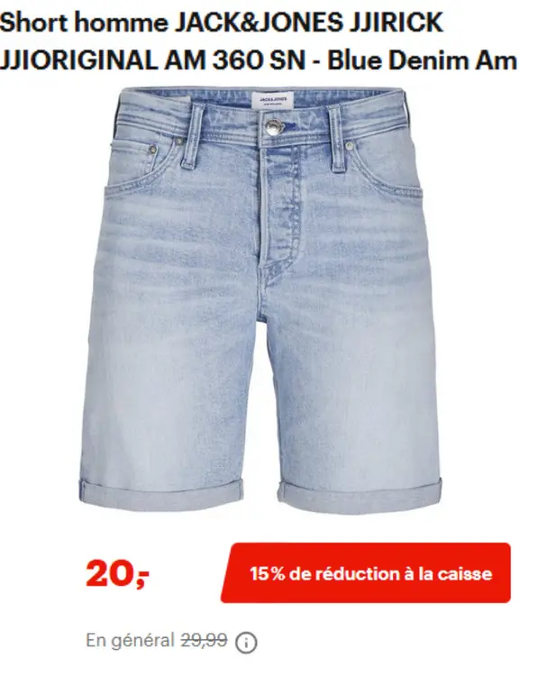 Offre: Short homme JJIRICK JJIORIGINAL AM 360 SN - B