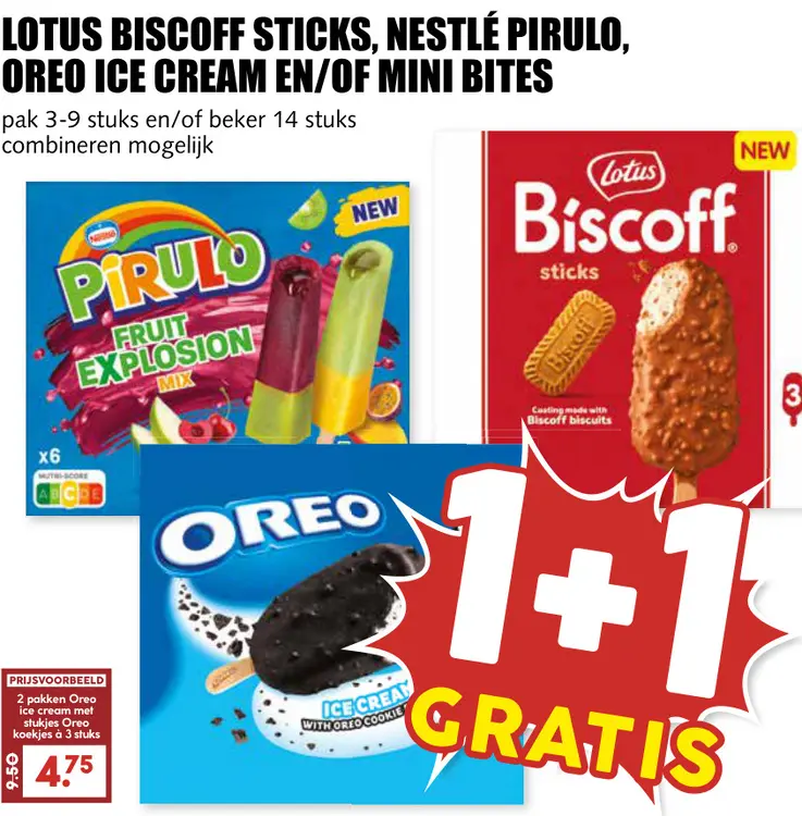 Aanbieding: Lotus Biscoff sticks, Nestlé Pirulo, Oreo ice cream en/of mini bites