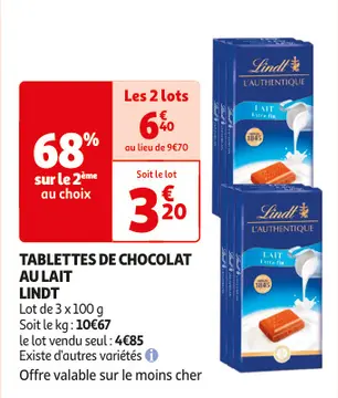 Offre: TABLETTES DE CHOCOLAT AU LAIT